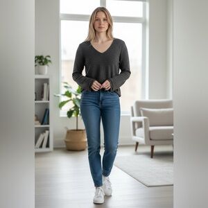 Ann Taylor Loft Womens Top Sweater Cashmere Pullover Knit Ruffle Knit Size L